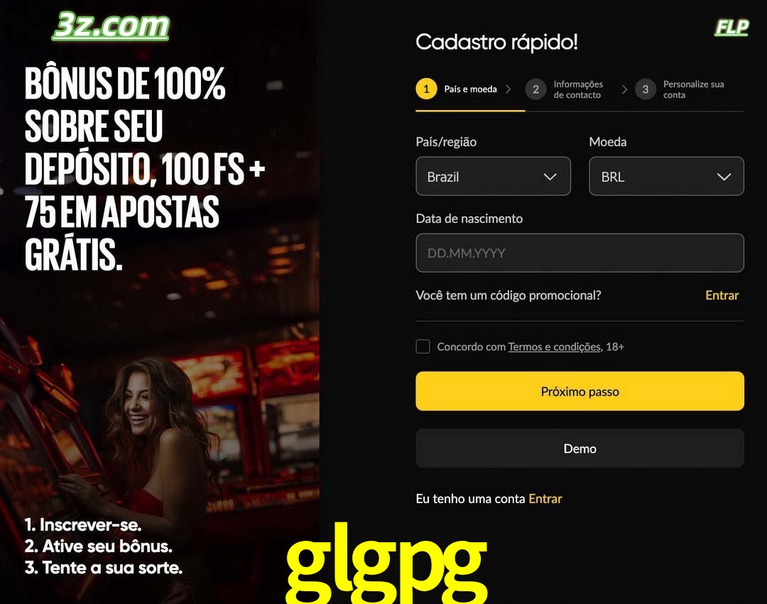 glgpg registro oficial cassino online Brasil com bônus de depósito e free spins